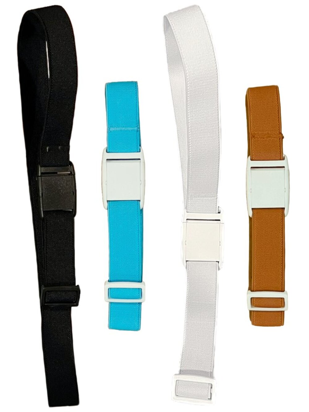 Kids Easy Buckle Belts 4-Pack Black Brown Blue White Adjustable Elastic